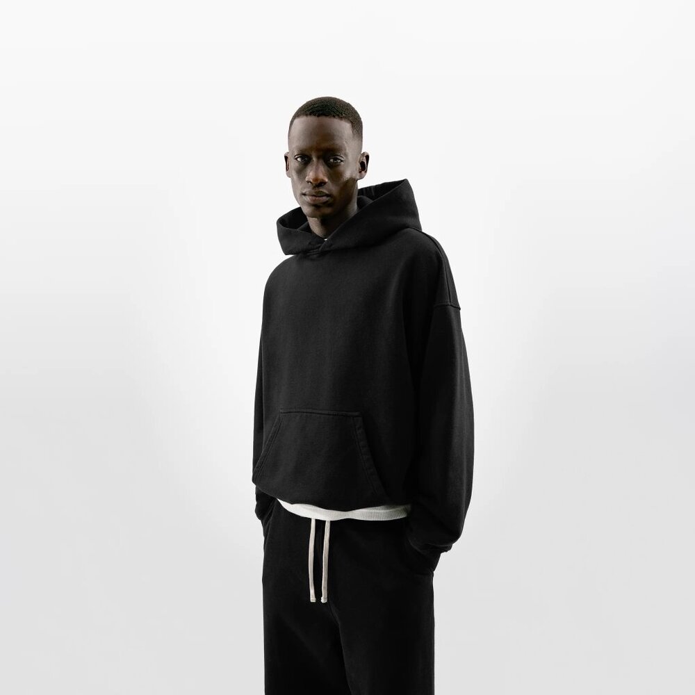 PICANTE UK Everyday Classic Black Organic Cotton Heavyweight Boxy Hoodie Medium